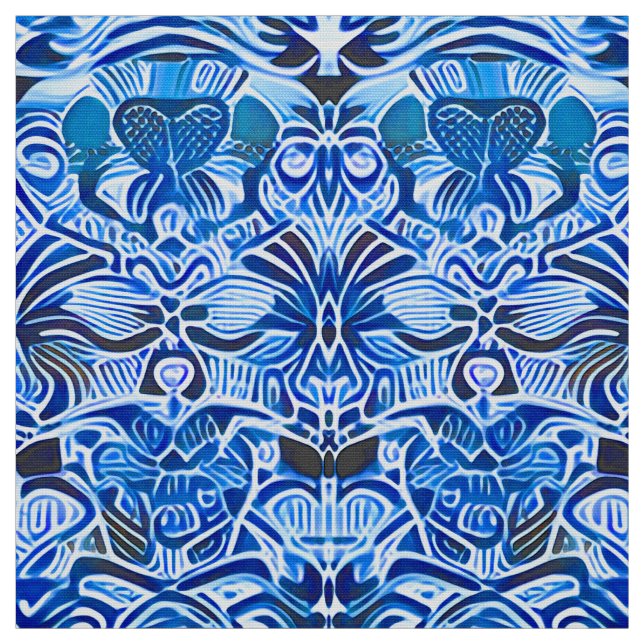 Tribal Batik Pattern in Indigo Blue and White   Fabric (Swatch)