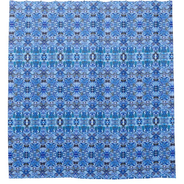 Tribal Batik Pattern in Indigo Blue and White    Shower Curtain (Front)