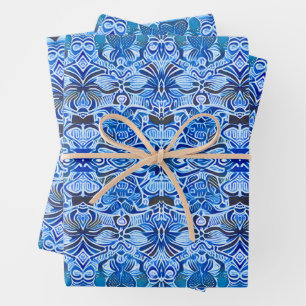 Tribal Batik Pattern in Indigo Blue and White   Wrapping Paper Sheet