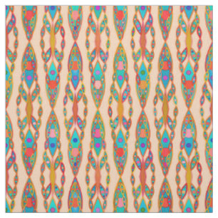 Tribal Batik - Peach Pink and Turquoise Fabric
