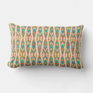 Tribal Batik - Peach Pink and Turquoise Lumbar Cushion