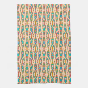 Tribal Batik - Peach Pink and Turquoise Tea Towel