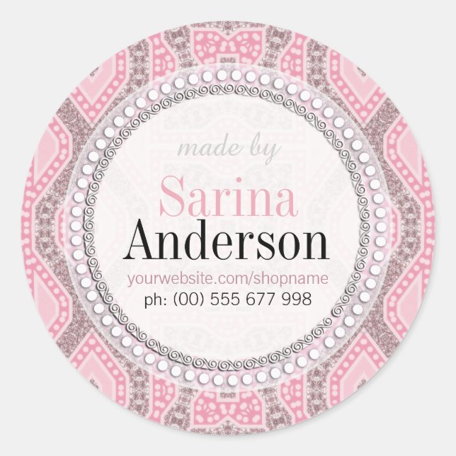 Tribal Batik Pink Pattern Made By Labels Stickers (Front)