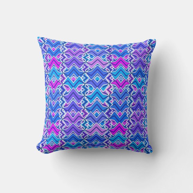 Tribal Batik Print, Blue, Violet and White Cushion (Front)