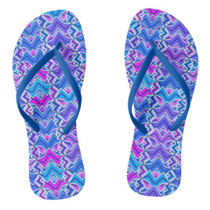 Tribal Batik Print, Blue, Violet and White Thongs