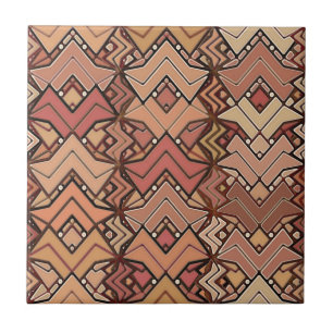 Tribal Batik Print, Brown, Rust and Earth Tones Ceramic Tile