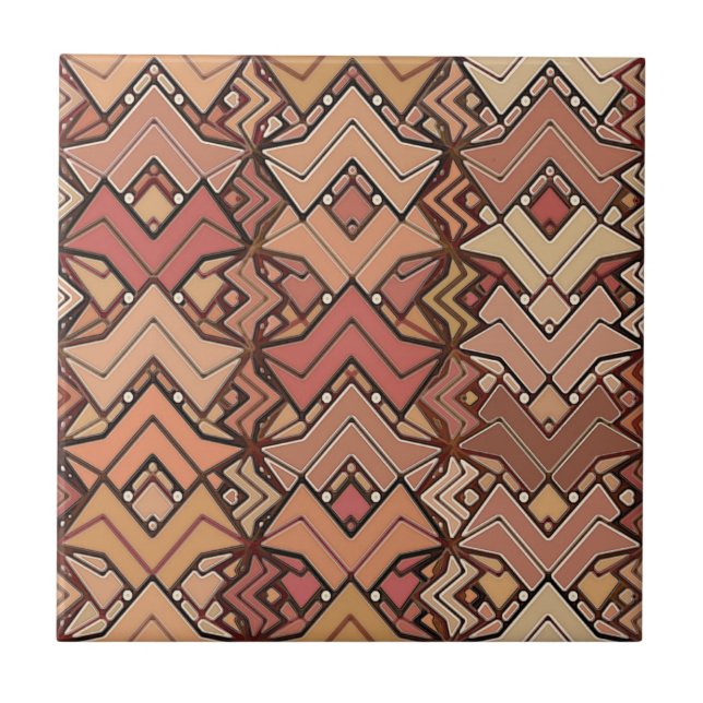 Tribal Batik Print, Brown, Rust and Earth Tones  Ceramic Tile (Front)