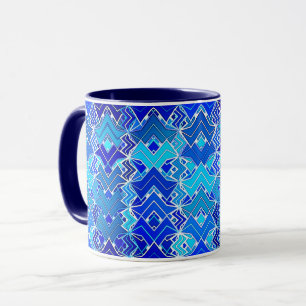 Tribal Batik Print, Cobalt and Cerulean Blue    Mug
