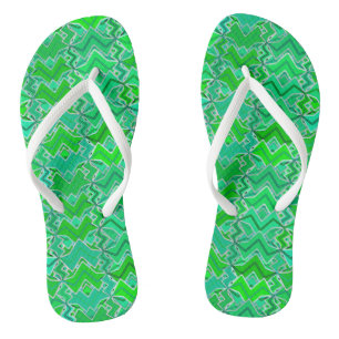 Tribal Batik Print, Jade Green and Lime Green Thongs
