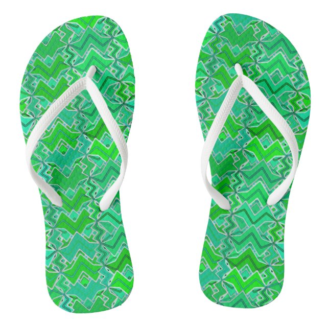 Tribal Batik Print, Jade Green and Lime Green Thongs (Footbed)
