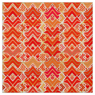 Tribal Batik Print, Mandarin and Light Orange Fabric