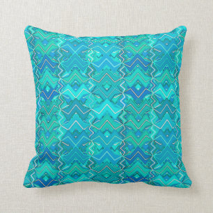 Tribal Batik Print, Turquoise, Aqua and Seafoam Cushion