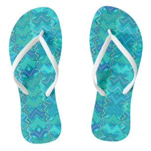 Tribal Batik Print, Turquoise, Aqua and Seafoam Thongs