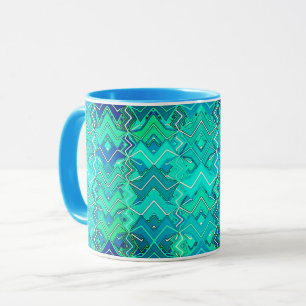 Tribal Batik Print, Turquoise, Aqua and Turquoise  Mug