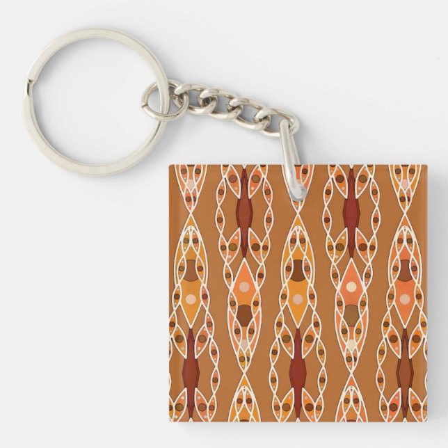 Tribal Batik - Rust, Terracotta and Beige Key Ring (Front)