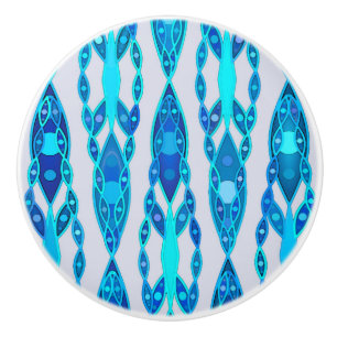Tribal Batik - Sapphire Blue and Silver Grey Ceramic Knob
