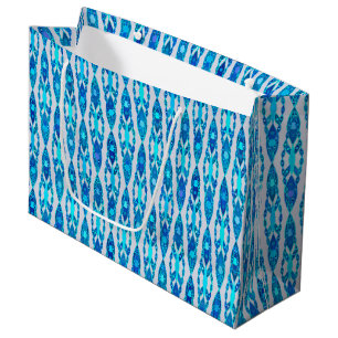Tribal Batik - Sapphire Blue and Silver Grey Large Gift Bag