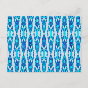 Tribal Batik - Sapphire Blue and Silver Grey Postcard
