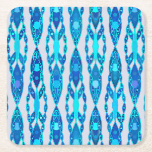 Tribal Batik - Sapphire Blue and Silver Grey Square Paper Coaster