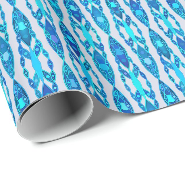 Tribal Batik - Sapphire Blue and Silver Grey Wrapping Paper (Roll Corner)