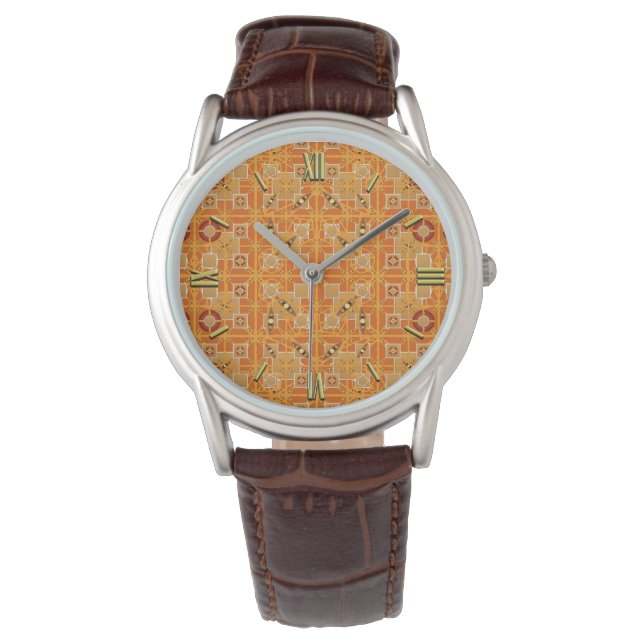 Tribal Batik - shades of amber and brown Watch (Front)