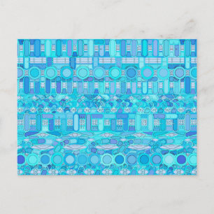 Tribal Batik - shades of blue Postcard