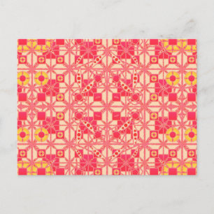 Tribal Batik - shades of coral pink Postcard