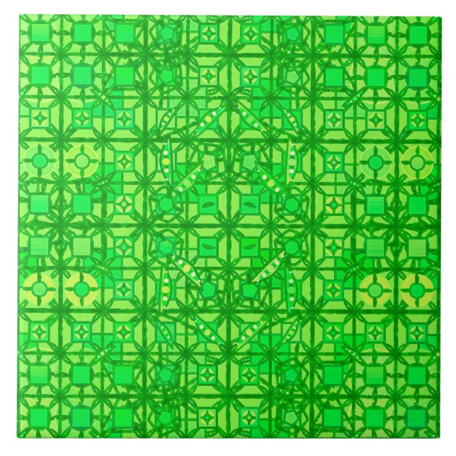 Tribal Batik - shades of emerald green Ceramic Tile (Front)