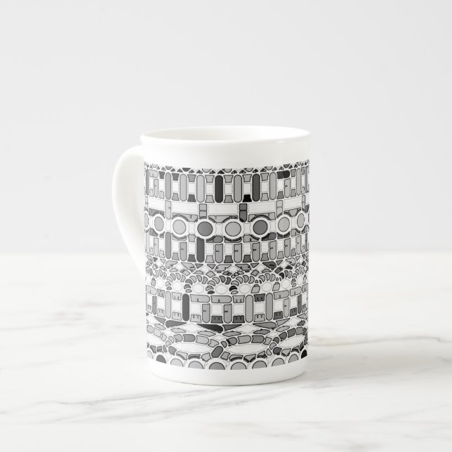 Tribal Batik - shades of grey / grey Bone China Mug (Front Left)