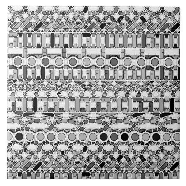 Tribal Batik - shades of grey / grey Ceramic Tile (Front)
