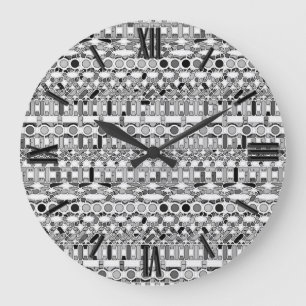 Tribal Batik - shades of grey / grey Large Clock