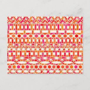 Tribal Batik - shades of orange and pink Postcard