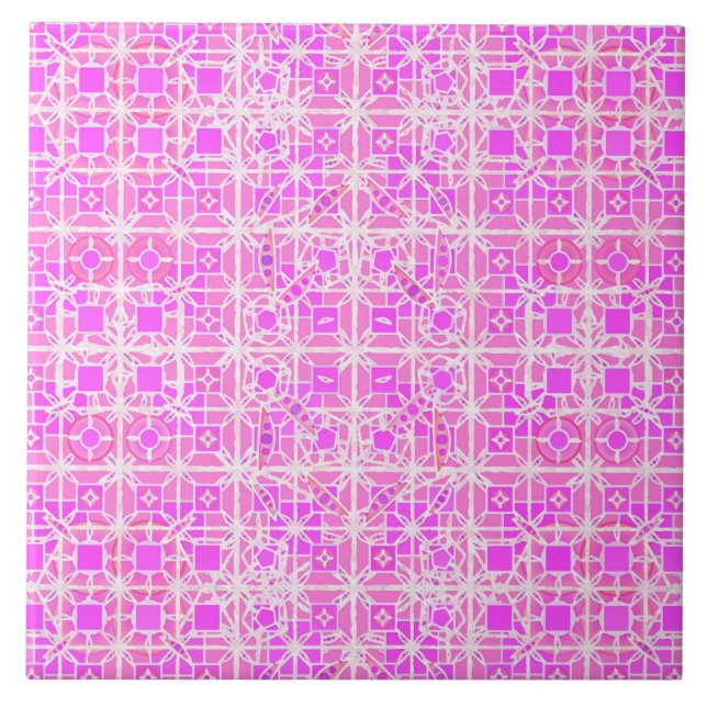 Tribal Batik - shades of pink and orchid Ceramic Tile (Front)