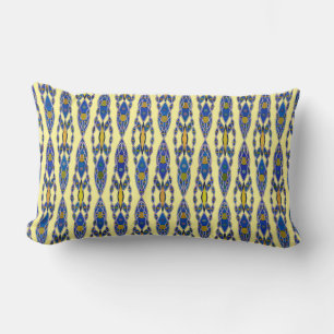Tribal Batik - Steel Blue, Grey and Yellow Lumbar Cushion