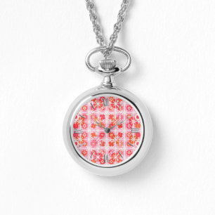 Tribal Batik - strawberry pink and red Watch