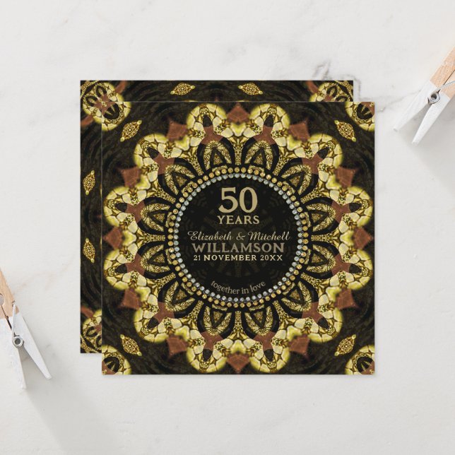 Tribal Batik Sunflower Earth Fusion Anniversary  Invitation (Front/Back In Situ)