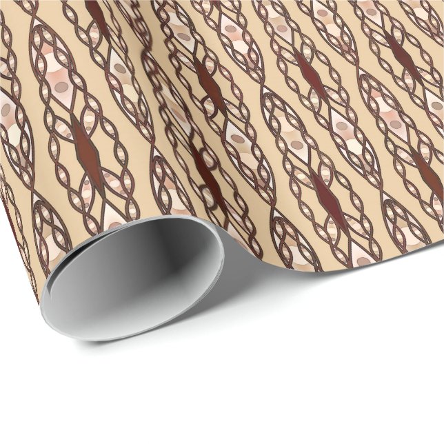 Tribal Batik - Tan, Dark Brown and Cream Wrapping Paper (Roll Corner)