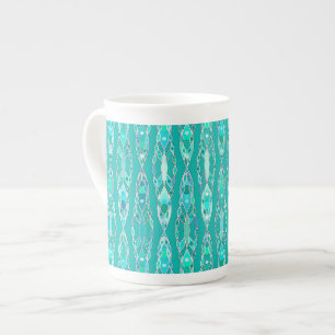 Tribal Batik - Turquoise and Aquamarine Bone China Mug