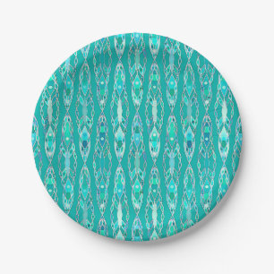 Tribal Batik - Turquoise and Aquamarine Paper Plate