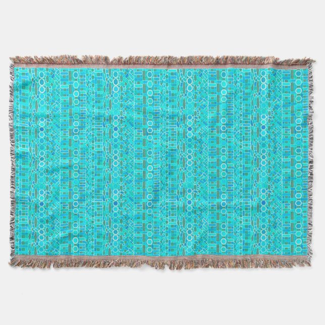 Tribal Batik - turquoise, aqua and grey Throw Blanket (Front)