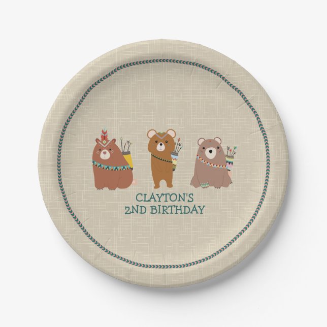 Tribal Bear Birthday Paper Plate (Front)