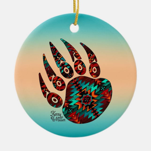 Tribal Bear Paw Ceramic Ornament (Front)