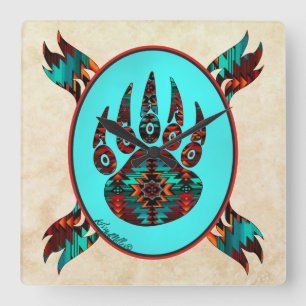 Tribal Bear Paw Square Wall Clock