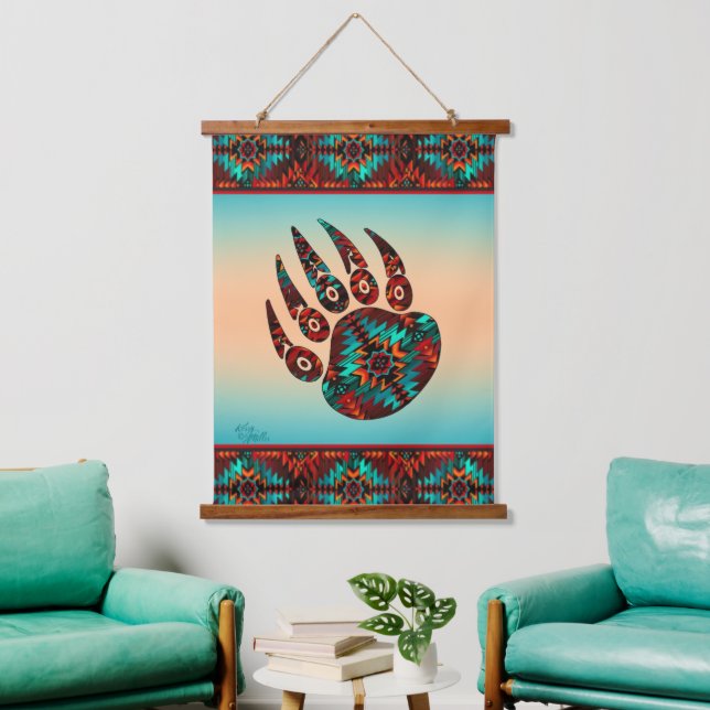 Tribal Bear Paw Wood Topped Wall Tapestry (Living Room)