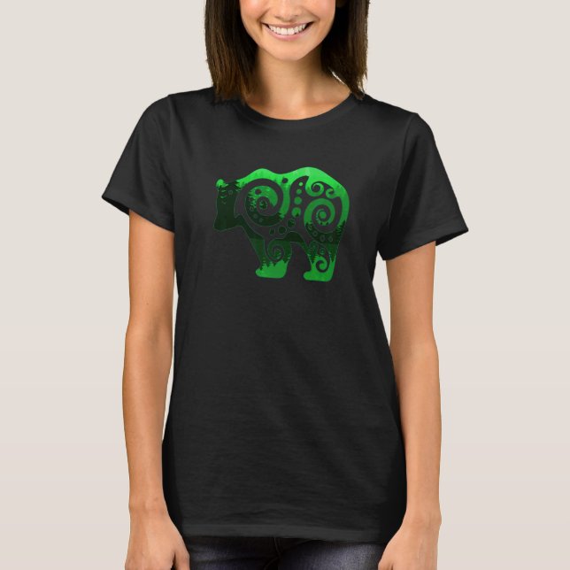 Tribal Bear Surreal Spirit Animal  Green T-Shirt (Front)