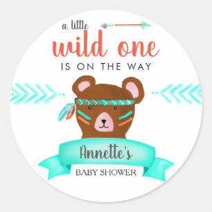 Tribal Bear   Wild One Baby Shower Classic Round Sticker