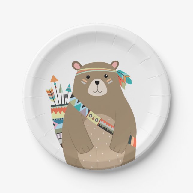 Tribal Bear Woodland Forest Birthday Baby Shower Paper Plate (Front)