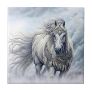 Tribal Beautiful White Horse Ceramic Tile