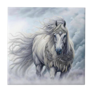 Tribal Beautiful White Horse Ceramic Tile