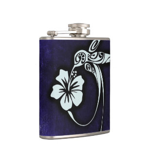 Tribal Bird Art on Blue Hip Flask